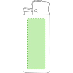 A lighter with a white body and a green area, featuring a lighter top and a logo design.
