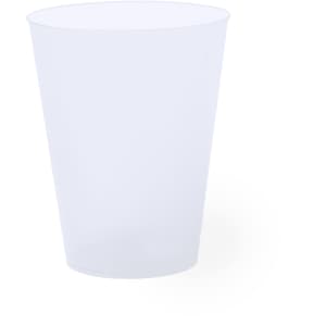 A transparent plastic cup with a sleek design, featuring a subtle gradient effect.