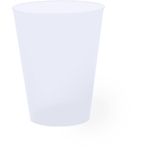 A plastic cup in clear colour with a simple design and a logo. Ideal for various beverages.