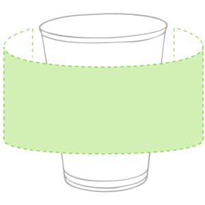 A plastic cup with a green design band. The cup features a logo. Ideal for drinks and casual events.