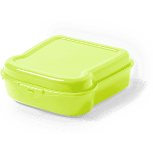 A bright green sandwich lunch box with a secure lid, featuring a smooth, glossy finish and a minimalist design.