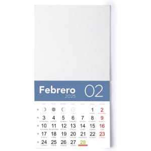 A magnet calendar featuring a white background with grey and red accents, displaying February 2025 dates.