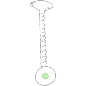 A green and white Charax Drink Stirrer featuring a twisted handle and a circular base. Includes a logo.