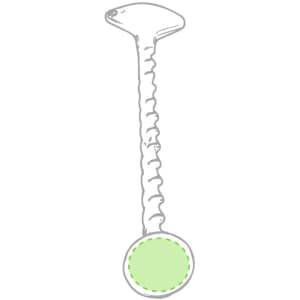 A drink stirrer in a twisted design, featuring a green circular base and a unique top shape.