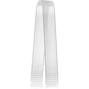 Clear plastic tongs with a simple design, featuring textured grips on the ends. Suitable for various uses.