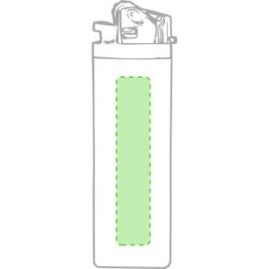 A lighter with a transparent green section, featuring a metal top and an integrated ignition mechanism.