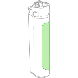 A lighter with a white body and a green section, featuring a flame ignition mechanism at the top and a logo.