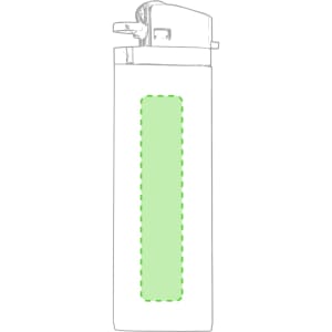 A lighter featuring a green accent, with a simple design and a logo on its surface.