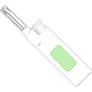 A green kitchen lighter with a long nozzle, featuring an ergonomic design and a branding logo.