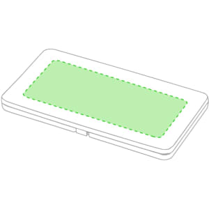 A rectangular, lime green bag with a simple design and visible stitching, featuring a logo.
