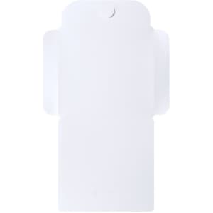 A white multipurpose bag with folded sides and a hole at the top for easy carrying. It features a logo.