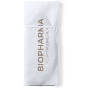 A white pouch with a simple design and a logo. The pouch has a sleek, elegant appearance.