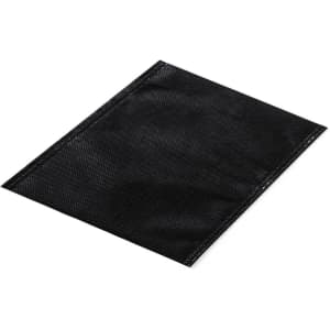 A black pouch made of textured material, featuring a simple design and edged seams. It has a logo or branding.