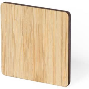 A square bamboo coaster with a smooth surface and rounded edges, featuring natural wood grain patterns.