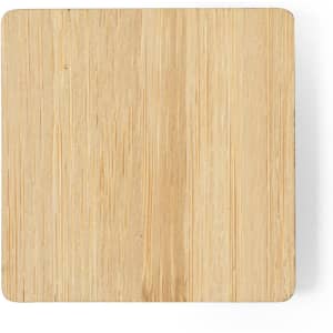 A wooden coaster in a square shape with a light bamboo finish and smooth edges.
