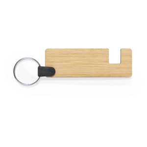A bamboo keyring with a ring attachment. The keyring has a simple, rectangular design.