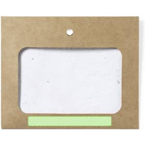 A brown cardboard name badge holder with a transparent window and a green accent at the bottom.