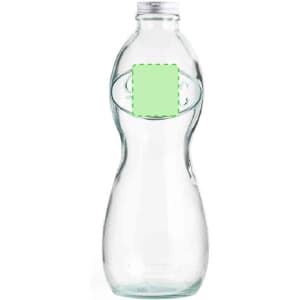 A clear, curved drink bottle with a silver screw cap and an empty space for branding.