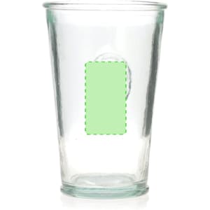 A clear plastic cup with a smooth surface and a blank area for branding or customisation.