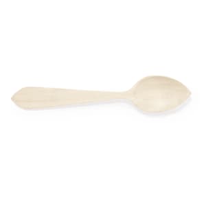 A wooden spoon in a light, natural finish, featuring an oval spoon head and a slender handle.