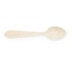 A wooden spoon in a light, natural colour featuring a smooth design and rounded bowl, with a simple shape.