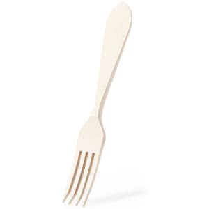 An eco-friendly, off-white fork with four prongs, featuring a simple design and smooth finish.