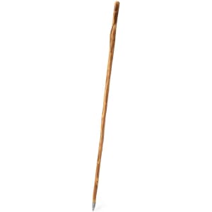 A wooden walking pole with a natural finish and a metal tip, featuring a simple design.