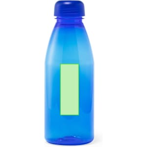 A drink bottle in vibrant blue, featuring a blank area and a screw-on lid. It has a smooth, rounded design.