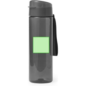 A drink bottle in grey with a removable cap and strap, featuring a blank area for custom branding.