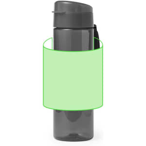 A drink bottle in grey with a grey lid, featuring a logo and an area for custom branding.