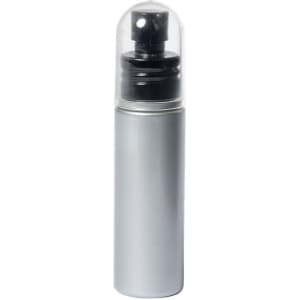 A grey bottle with a black spray nozzle and a transparent cap, designed for men's eau de toilette.