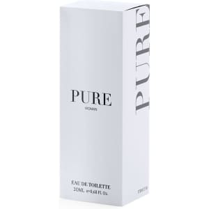 A white box containing 20ml of Eau de Toilette for women, featuring a minimalist design and a logo.