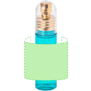 A bottle of turquoise Eau de Toilette for women with a gold cap, featuring a blank label and a sleek design.