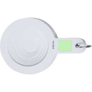 A white Miant Caliper with a circular design, featuring a keyring attachment and a small coloured section.