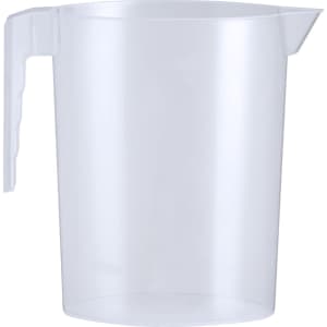 A transparent measuring jug with a handle and spout, suitable for various liquid measurement needs.