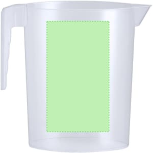 A transparent measuring jug with a handle, featuring a green accent. It has a sleek, modern design.
