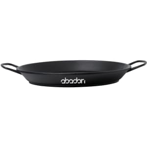 A black serving plate with two handles and a logo. Ideal for home dining and entertaining.