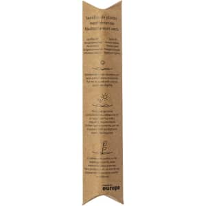 A seed packet with a natural brown design, featuring illustrations and text about Mediterranean plant seeds.