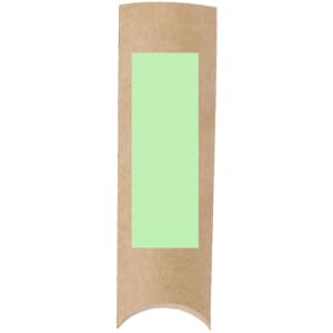 A brown paper packaging tube with a green window, designed for holding seed bonbons.