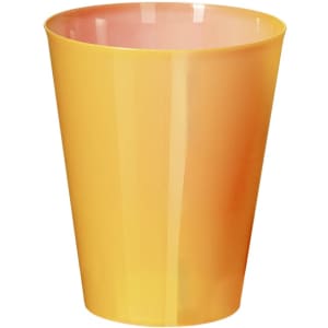 A drink cup in vibrant shades of orange and yellow, featuring a smooth finish and a simple design.
