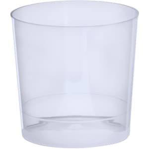 A transparent plastic cup with a smooth finish and a rounded base. It features a simple design with no visible branding.