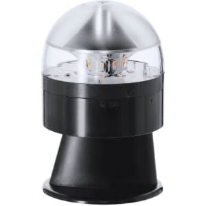A geolocated emergency light with a clear dome and black base. It features a switch marked 'ON' and 'OFF'.