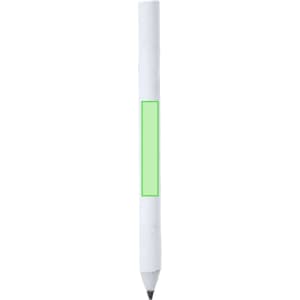 A grey-lead pencil with a white body and a green highlight area for branding.