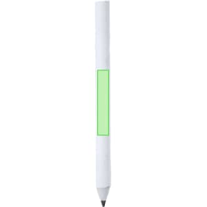 A plantable pencil in white with a green section for branding, featuring a grey lead tip.
