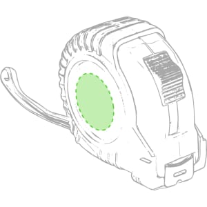 A grey tape measure with a textured surface, featuring a retractable mechanism and an attached strap.
