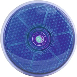 A round, blue Flash Security Light with a textured surface and central mounting point. Features a logo on the base.
