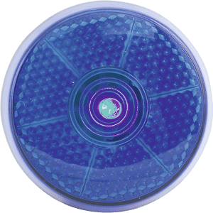 A round, blue Flash Security Light with a textured surface and a central circular design, featuring a logo.