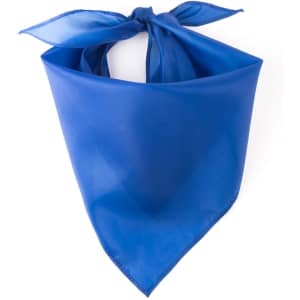 A blue neckerchief tied in a classic bandana style, featuring a smooth texture and a slight sheen.