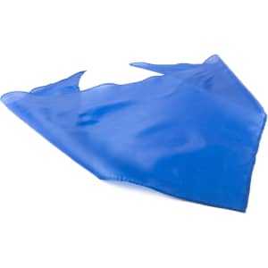 A blue neckerchief with a smooth texture, featuring a simple design and a logo.
