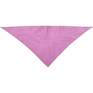 A pink neckerchief in a triangular shape, featuring a smooth, shiny fabric. It has a logo but no text or badges.